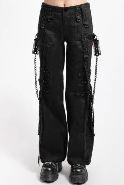 Tripp NYC Midnight Dark Street Chain Pants [BLACK/BLACK] -Vampirefreaks Sale Store gothic jeans