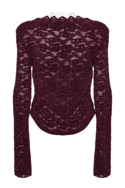 Merlot Long Sleeve Lace Shirt [Red] -Vampirefreaks Sale Store gothic lace blouse
