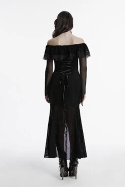 Reign Ruffled Mesh Off-the-Shoulder Dress -Vampirefreaks Sale Store gothic long sleeve dress