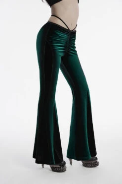 Emerald Stone Velvet Flares [Green] -Vampirefreaks Sale Store gothic pants for women