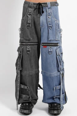 Tripp NYC X-Strap Split Denim Pants [BLACK DENIM/INDIGO BLUE]