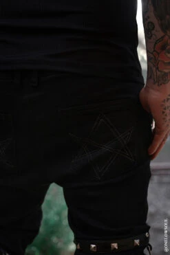 Annihilate Safety Pin Studded Pants -Vampirefreaks Sale Store gothic pyramid stud black jeans
