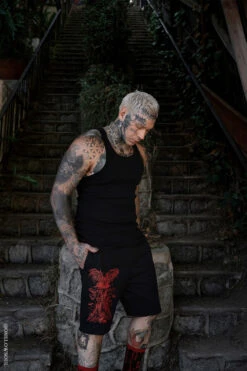 Vampire Castle Sweat Shorts [Unisex] -Vampirefreaks Sale Store gothic red bat mens shorts