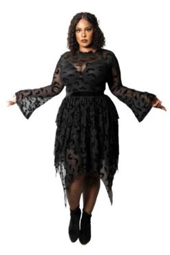 Bat Repeat Mesh Tiered Midi Skirt -Vampirefreaks Sale Store gothic rockabilly skirt