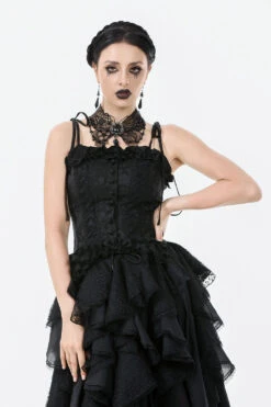 Graveyard Blossoms Ruffled Tank Top -Vampirefreaks Sale Store gothic ruffle tank top