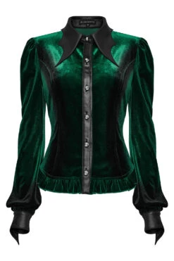 Green Witch Velvet Batwing Collar Buttoned Top [Green] -Vampirefreaks Sale Store gothic shirt fed24233 8ff4 4926 91f7 848c66c04d19