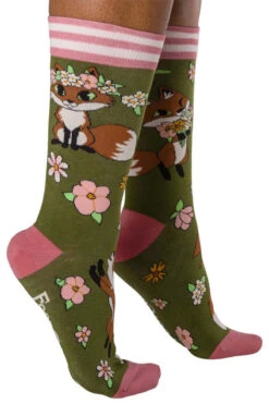Floral Foxes Crew Socks
