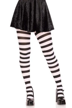 LEG AVENUE Wicked Witch Black And White Wide Stripe Tights