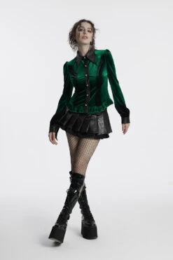 Green Witch Velvet Batwing Collar Buttoned Top [Green] -Vampirefreaks Sale Store gothic witch top