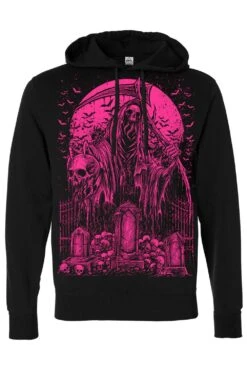 Graveyard Grim Reaper Hoodie [PINK] -Vampirefreaks Sale Store graveyard grim reaper hoodie pink mens outerwear 330049