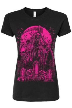 Graveyard Grim Reaper T-shirt [PINK] -Vampirefreaks Sale Store graveyard grim reaper pink womens tshirt