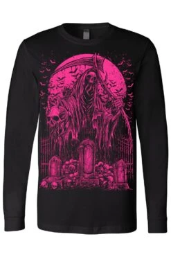 Graveyard Grim Reaper T-shirt [PINK] -Vampirefreaks Sale Store graveyard grim reaper t shirt pink graphic t shirt 447700