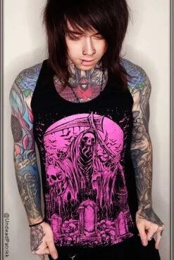Graveyard Grim Reaper T-shirt [PINK] -Vampirefreaks Sale Store graveyard grim reaper t shirt pink graphic t shirt 491826