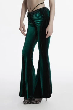 Emerald Stone Velvet Flares [Green] -Vampirefreaks Sale Store green pants for women