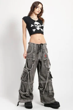 Tripp NYC Denim Power Street Pants [FOG WASH] -Vampirefreaks Sale Store grey denim trousers