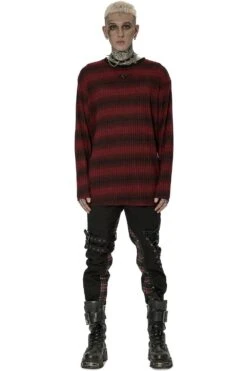 Grunge Blood Striped Sweater [Red/Black] -Vampirefreaks Sale Store grunge blood striped sweater redblack mens tops 146284