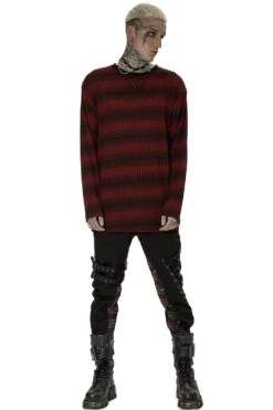 Grunge Blood Striped Sweater [Red/Black] -Vampirefreaks Sale Store grunge blood striped sweater redblack mens tops 146937