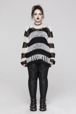 Grunge Gloom Striped Sweater [BLACK/WHITE] -Vampirefreaks Sale Store grunge gloom striped sweater blackwhite womens tops 936292