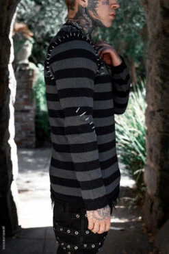 Autopsy Stitch Striped Sweater -Vampirefreaks Sale Store grunge sweater top mens