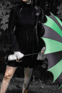 Batwing Pagoda Umbrella [BLACK/GREEN STRIPED] -Vampirefreaks Sale Store grunge umbrella