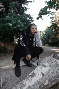 Split Mage Hoodie [Black/White] -Vampirefreaks Sale Store gym gothic clothes