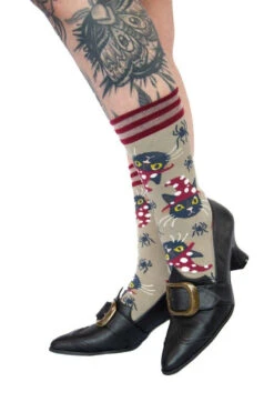 Witchy Whiskers Crew Socks -Vampirefreaks Sale Store halloween mushroom socks