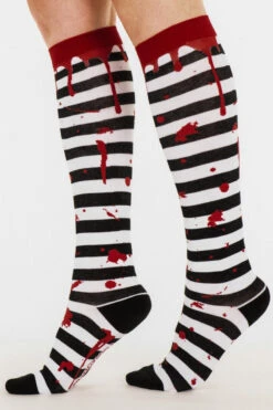 Sanguine Stripes Blood Splatter Knee High Socks -Vampirefreaks Sale Store halloween socks 01a4c32c 06a2 4bc2 819f e6d5074481de