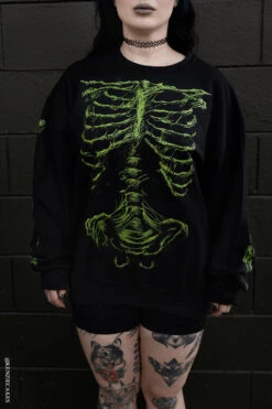 Zombie Rot Skeleton Sweatshirt [Monster Green] -Vampirefreaks Sale Store halloween sweater