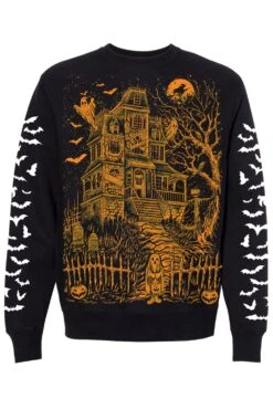 Haunted Mansion Sweatshirt [Pumpkin Orange] -Vampirefreaks Sale Store haunted mansion sweatshirt pumpkin orange mens outerwear 124137