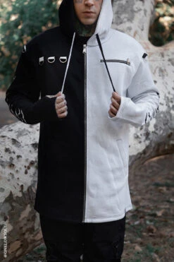 Split Mage Hoodie [Black/White] -Vampirefreaks Sale Store health goth clothes