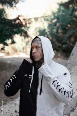 Split Mage Hoodie [Black/White] -Vampirefreaks Sale Store health goth clothes for men