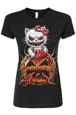 Hell-O-Ween Kitty T-shirt -Vampirefreaks Sale Store hell o ween kitty womens tshirt