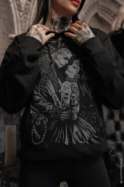 Monster Love: Frankenstein & Bride Hoodie [Graveyard Gray] -Vampirefreaks Sale Store horror piunk hoodie