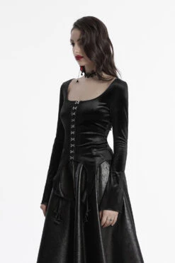 Dark Siren Velvet Long Sleeve Top [Black] -Vampirefreaks Sale Store irregular hem top