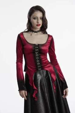 Blood Moon Irregular Hem Flare Sleeve Top [Red]