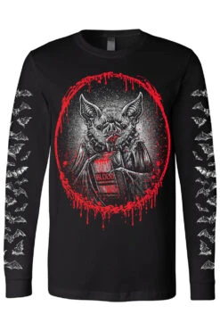 Bat Blood Snack Time T-shirt -Vampirefreaks Sale Store juice box bat longsleeve tshirt bat sleeves