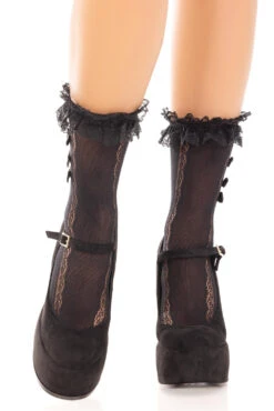 LEG AVENUE Mini Bow Ruffled Lace Fishnet Socks [Multiple Colors] -Vampirefreaks Sale Store kawaii socks