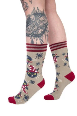 Witchy Whiskers Crew Socks -Vampirefreaks Sale Store kitten mushroom socks