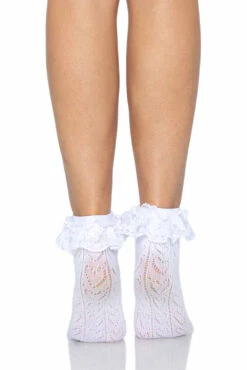 LEG AVENUE Apparition Heart Lace Socks [White] -Vampirefreaks Sale Store knitted heart socks