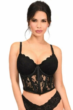 Lavish Black Sheer Lace Waist Cincher Corset