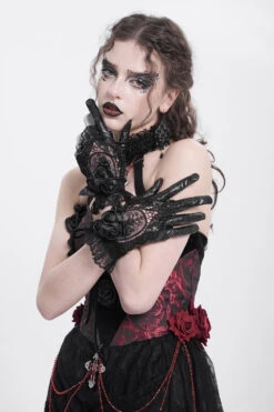 Night Veil Vegan Leather Lace Gloves -Vampirefreaks Sale Store lace goth gloves