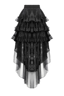 Goth Cake Layered Ruffle Skirt With Mesh Train -Vampirefreaks Sale Store lace layered skirt