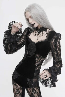 Nosferatu Lace Sleeve Gothic Top -Vampirefreaks Sale Store lace sleeve top
