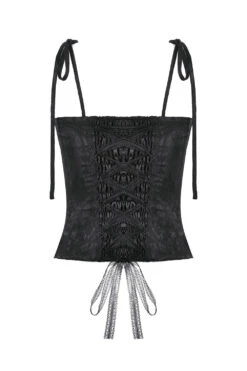 Graveyard Blossoms Ruffled Tank Top -Vampirefreaks Sale Store lace up ruffle tank top