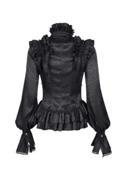Haunted Manor Ruffled Long Sleeve Blouse -Vampirefreaks Sale Store layerd ruffled blouse