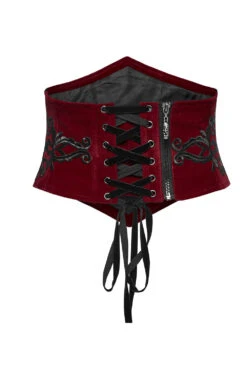 Blood Countess Embroidered Velvet Corset [Black/Red] -Vampirefreaks Sale Store lcae up belt