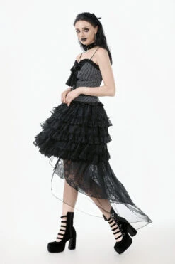 Goth Cake Layered Ruffle Skirt With Mesh Train -Vampirefreaks Sale Store lolita layered skirt
