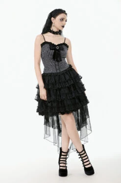 Goth Cake Layered Ruffle Skirt With Mesh Train -Vampirefreaks Sale Store long layered skirt