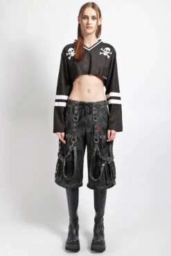 Tripp NYC Denim Strap Pants [Black Ink Wash] -Vampirefreaks Sale Store long punk shorts