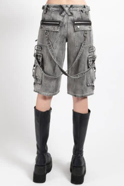Tripp NYC Punk Clash Shorts [Black Denim/Fog Wash] -Vampirefreaks Sale Store long womens goth shorts
